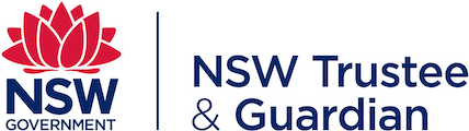 red waratah with blue text NSW Trustee & Guardian