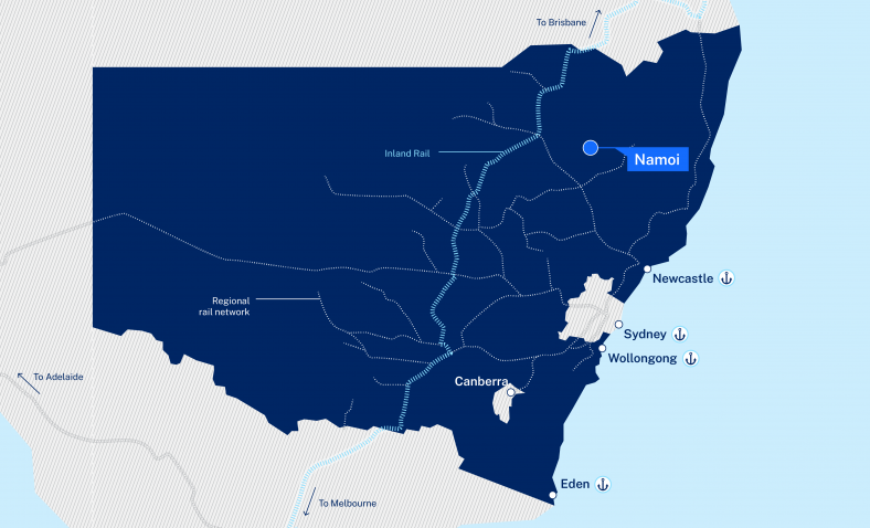 A map highlighting the Namoi Regional Job Precinct