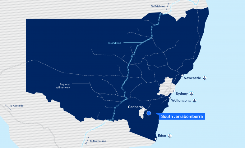 A map highlighting the South Jerrabomberra Regional Job Precinct