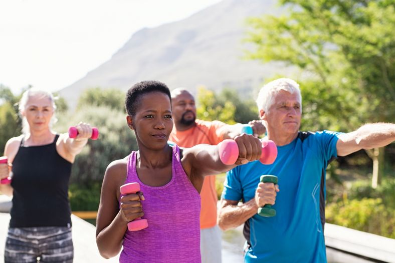 Mature people doing exercise