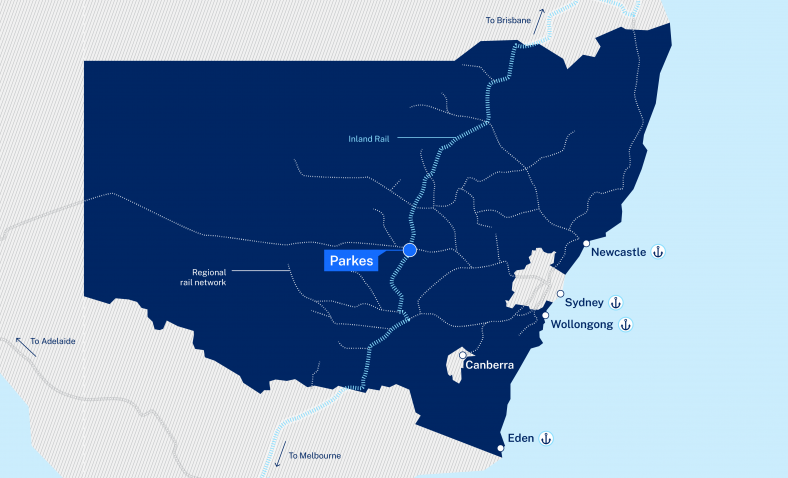 Parkes Special Activation Precinct location on a New South Wales 