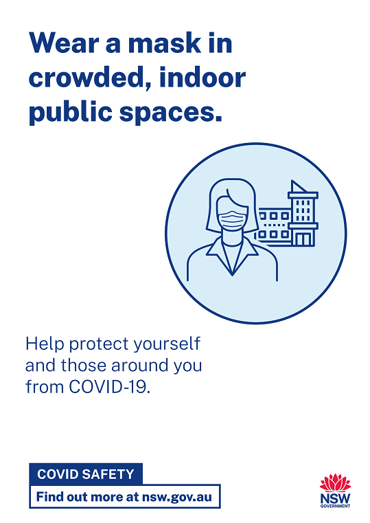 Wear a mask in crowded indoor public spaces