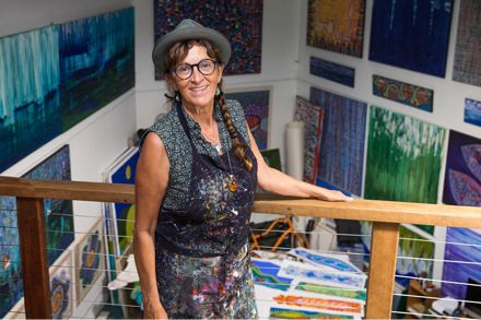 Dr Bronwyn Bancroft in front of her art studio 
