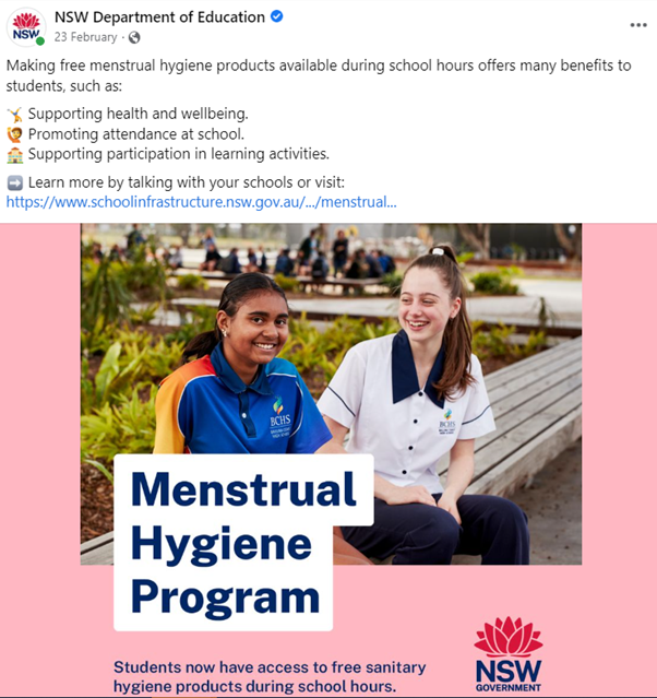 Two female teens at school within menstrual hygiene program social post