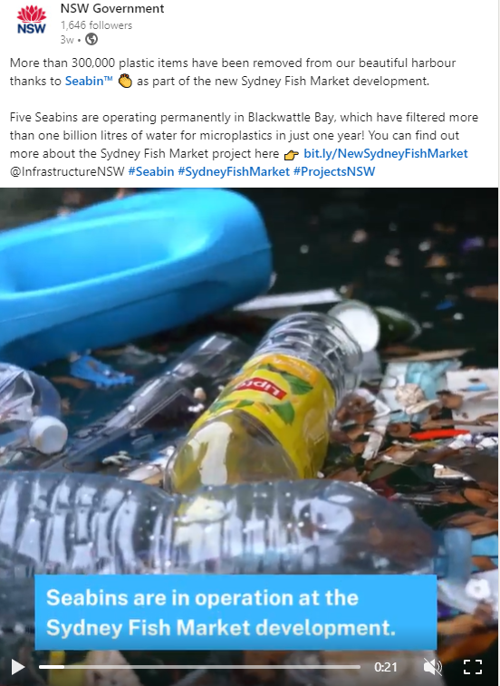 Screenshot of YouTube video about sea bins in operation