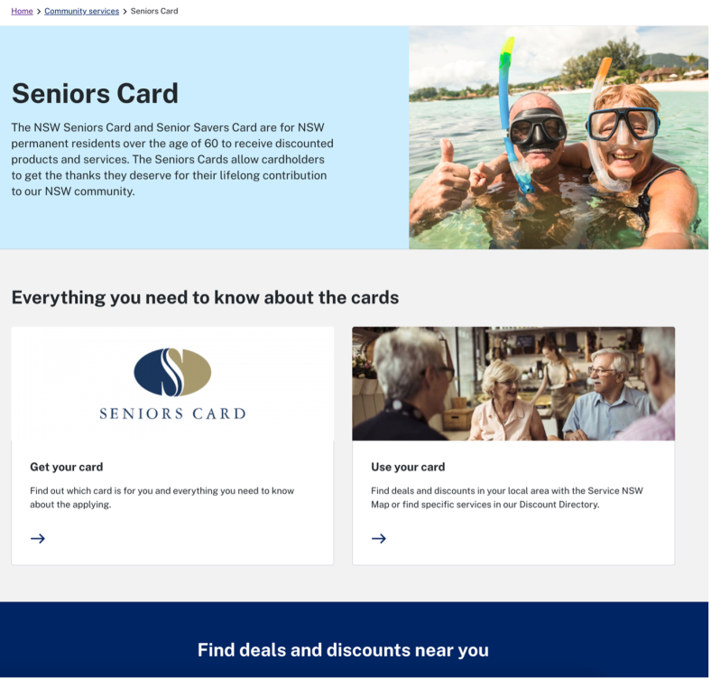 Seniors Card pages on nsw.gov.au