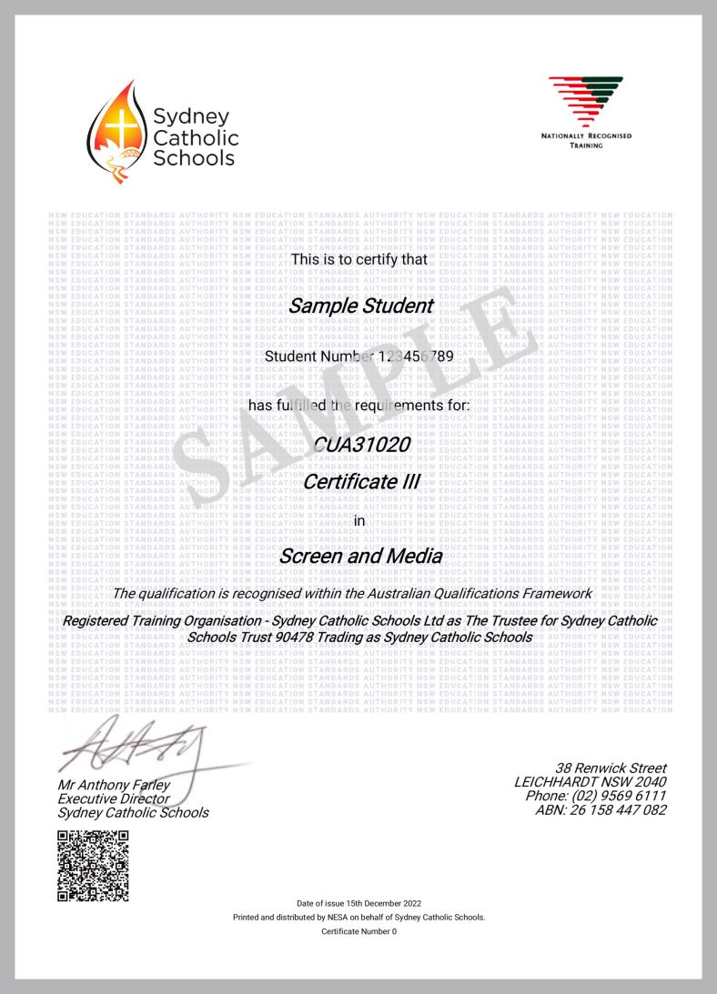 VET qualification – Certificate (sample)