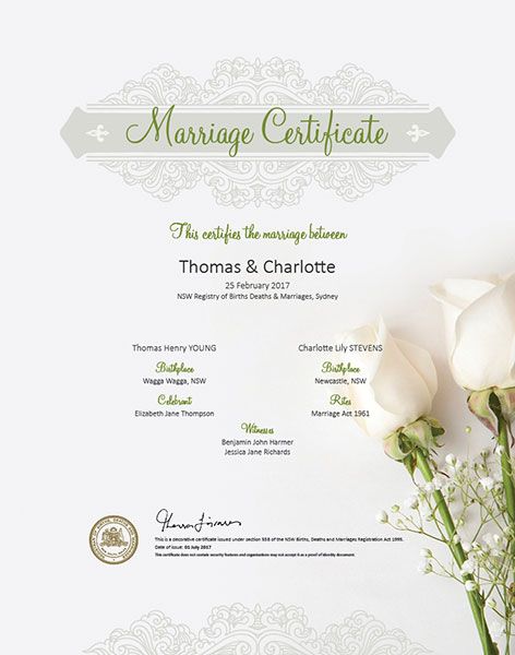 Floral white commemorative marriage certificate.