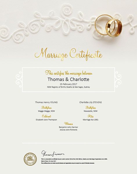 Gold rings commemorative marriage certificate.