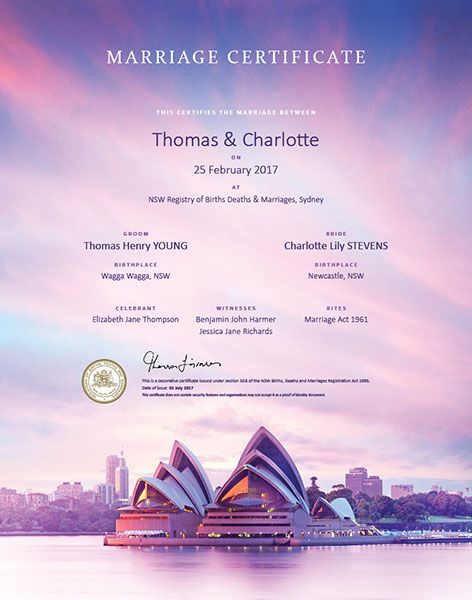 Commemorative Marriage Certificate Opera House