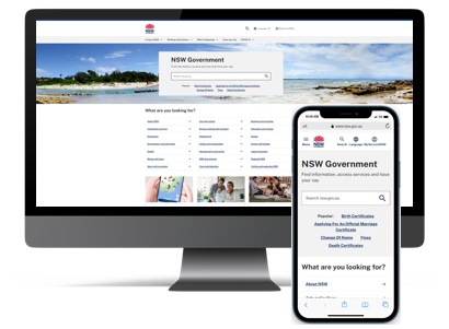 nsw.gov.au site displayed on a computer and mobile phone