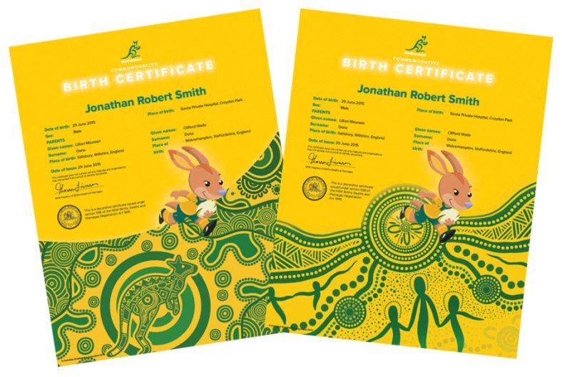 Commemorative birth certificates of the Wallabies and Wallaroos rugby union teams