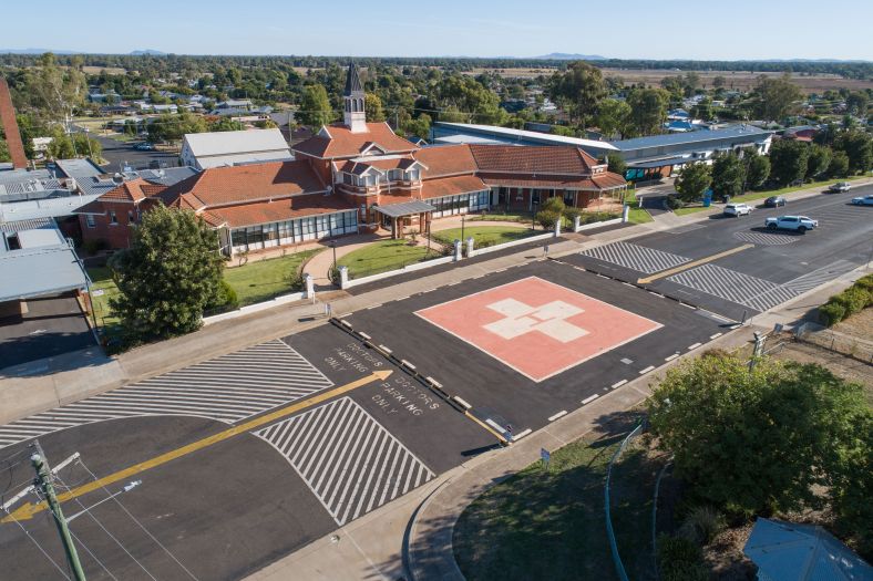 A drone photo from the sky of Forbes Hospital
