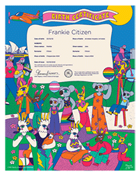 A commemorative birth certificate celebrating rainbow families