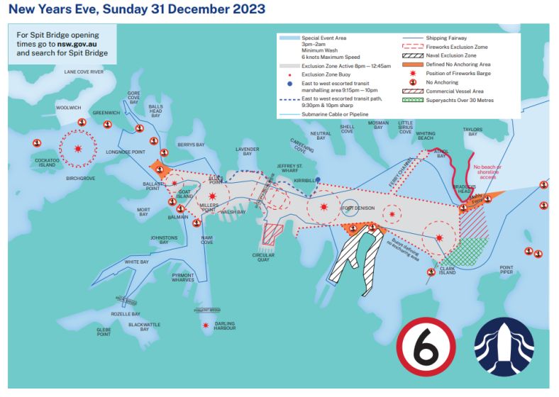 Map for boaters of where to go for New Years Eve