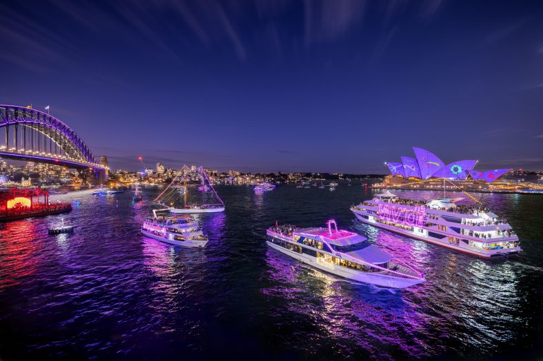 Sydney Harbour Bridge vivid 2024 - Boats