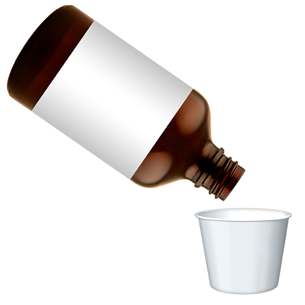 bottle pouring medicine into cap