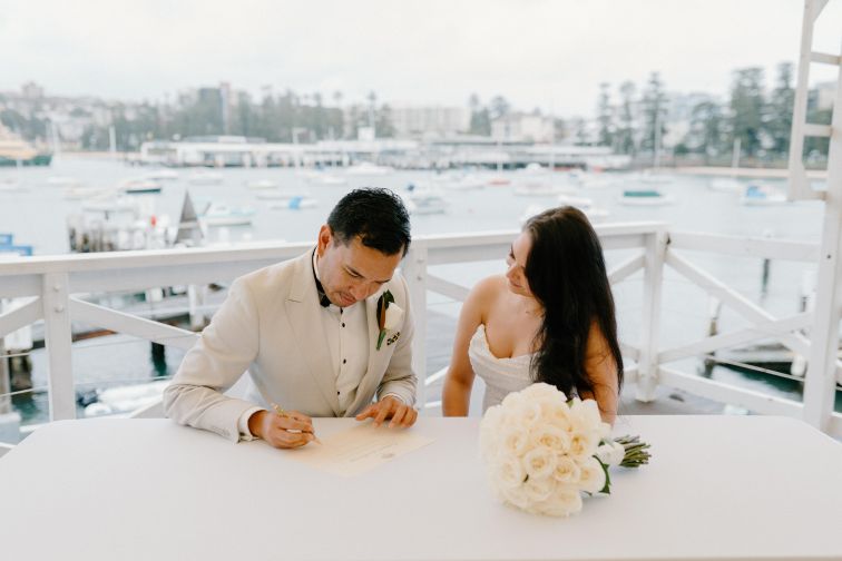 Bride and groom at Manly Yacht Club. 