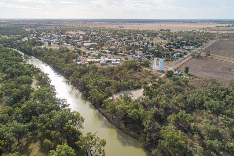 ariel image of the town of Collarenebri along the Barwon river