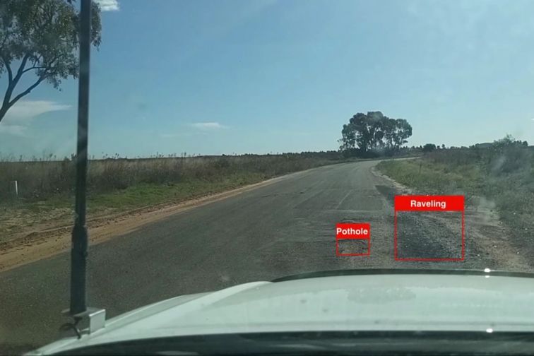 An example of Asset AI technology identifying maintenance issues on a rural road.