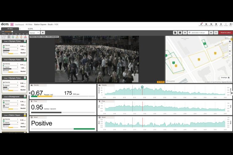 A screenshot of the platform developed by DCM, sensing people as they leave Sydney Olympic Park.