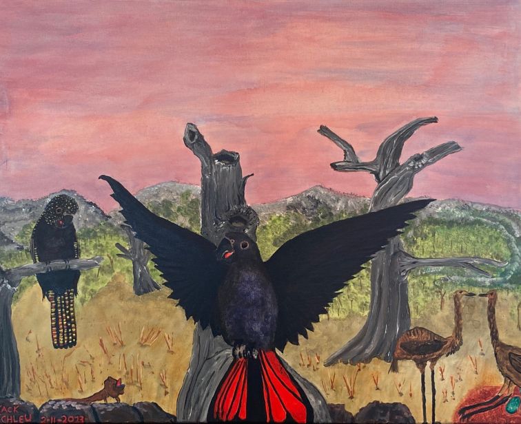 painting of black cockatoo