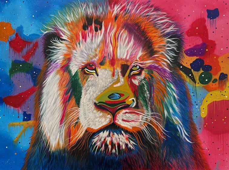 colourful painting of a lion
