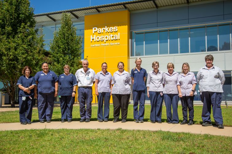 Parkes hospital staff standing out the front of the hospital entry