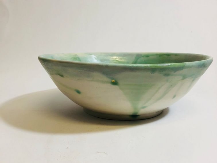 Photo shows a large porcelain bowl from Zeynep's 'Sea Spray' series