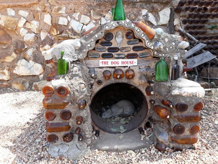 Dog house made of bottles