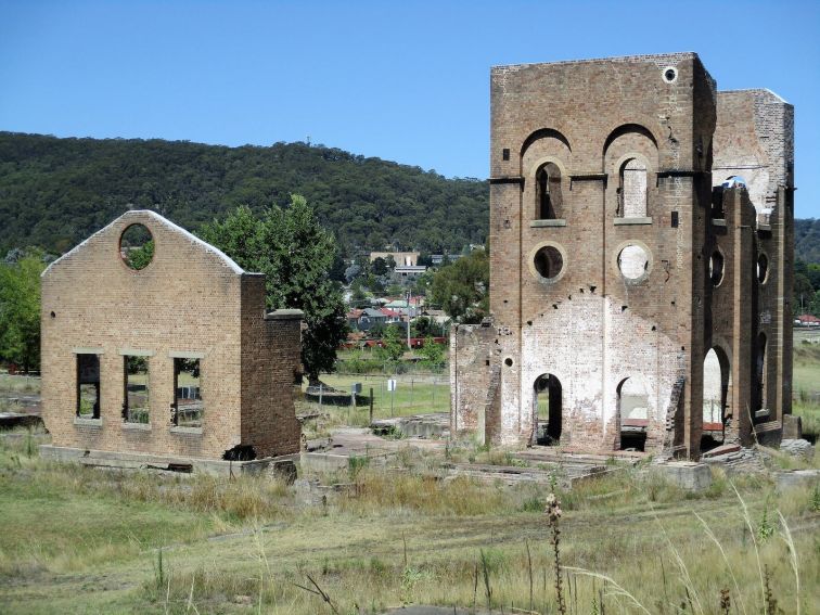 Remains of the Blast Furnace Lithgow, which has interpretive signage