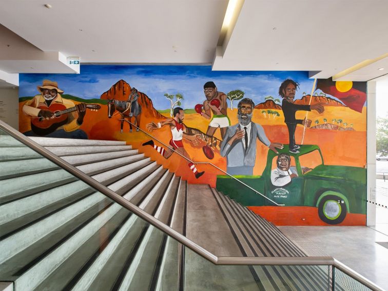 The MCA's foyer wall commission by artist Vincent Namatjira