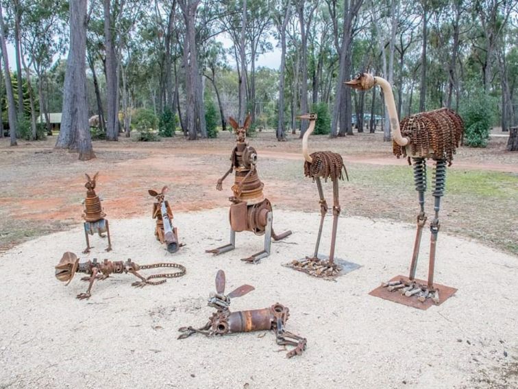Seven metal sculptures of native australian animals