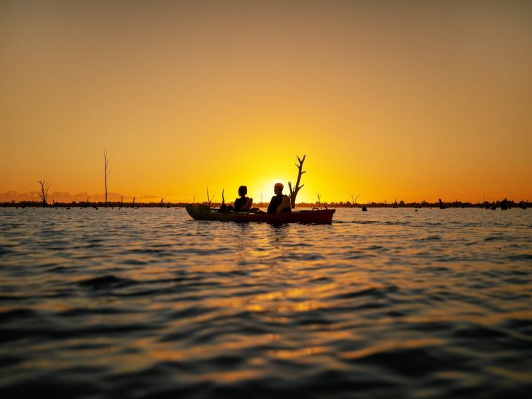 Kayaking on Lake Mulwala at sunset