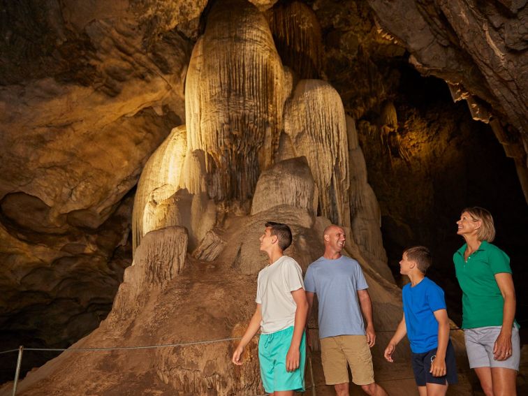 Family inside cave