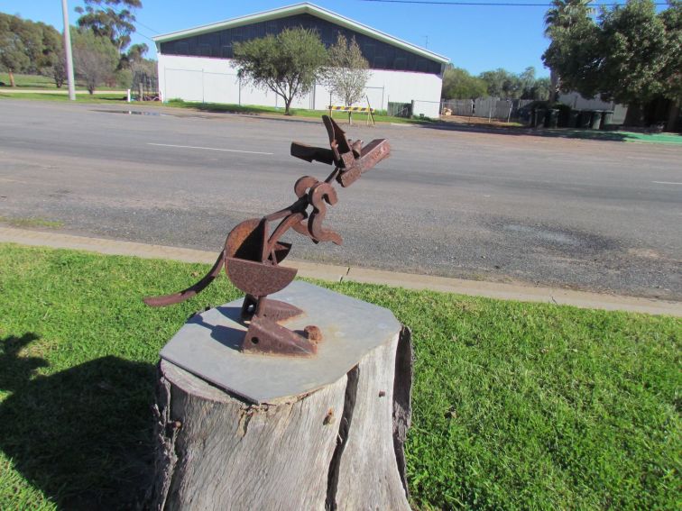 foot high joey sculpture made from scrap metal