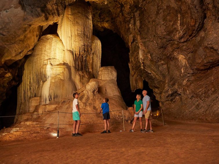 Family inside cave