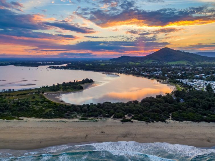 sunset, aerial, shoalhaven heads, river,