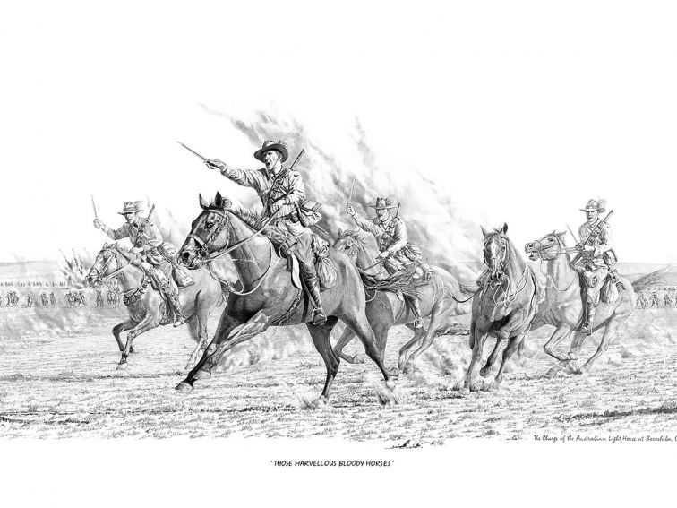 Drawing of the charge at Beersheba by Australian Light Horse