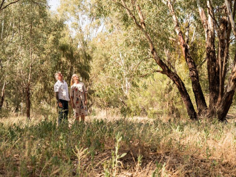 Couple looking for birds at the Narrandera Wetlands
