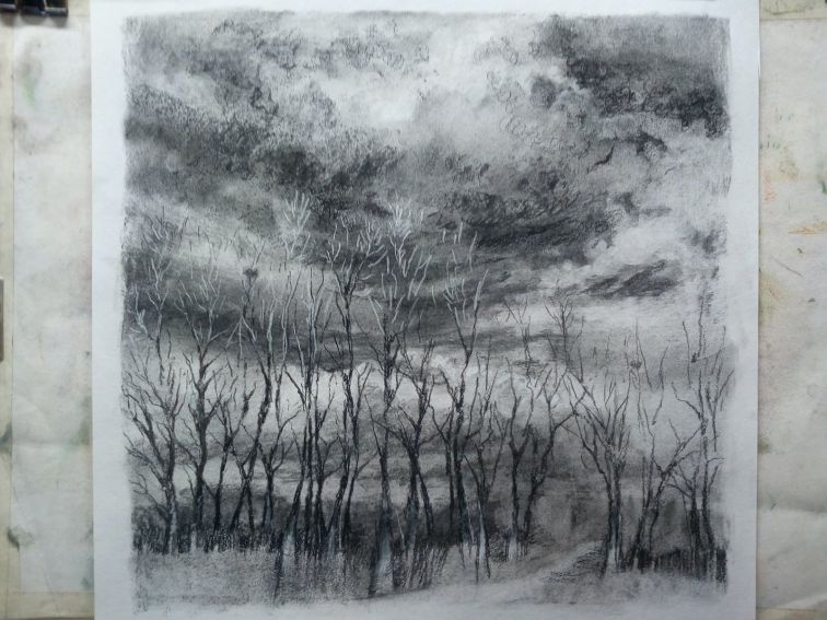 Charcoal landscape drawing by Karen James, Bathurst
