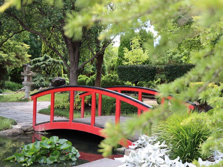 Red bridge in the Oriental Garden