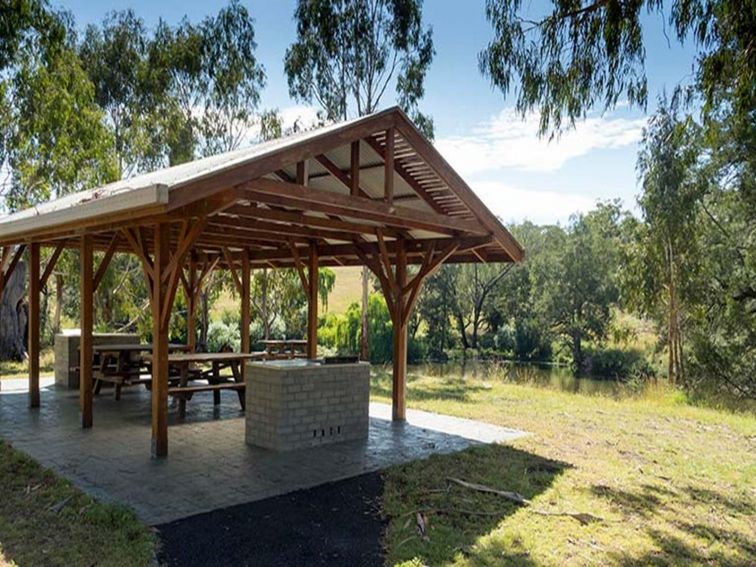 Sheltered barbecue area at Blue Hole picnic area. Photo: Leah Pippos &copy; DPIE