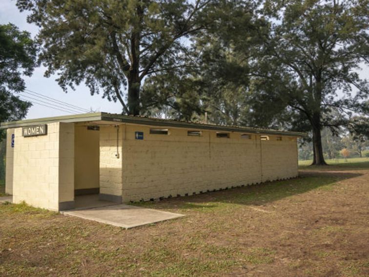 The amenities block with male and female toilets at Cattai Farm picnic area in Cattai National Park.