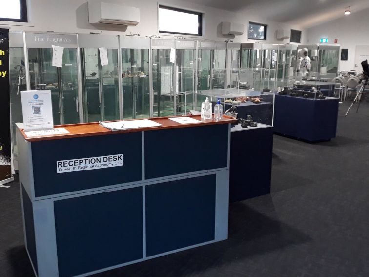 A&S Centre - Reception desk (Telescope Control Panel)  & display cabinets in process of being set up