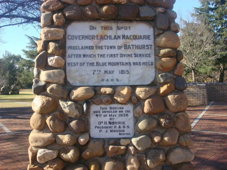 A stone Cairn Dedicated to the proclamation of Bathurst.