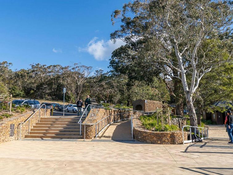 Stairs and accessible ramp from nearby parking lot and toilets at Govetts Leap lookout. Simone