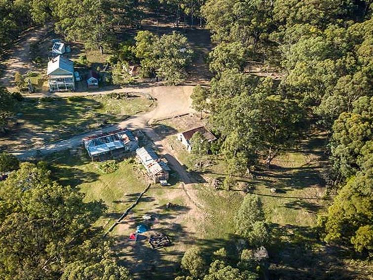 Arial view of the campground and accommodation at Yerranderie Private Town in Yerranderie Regional
