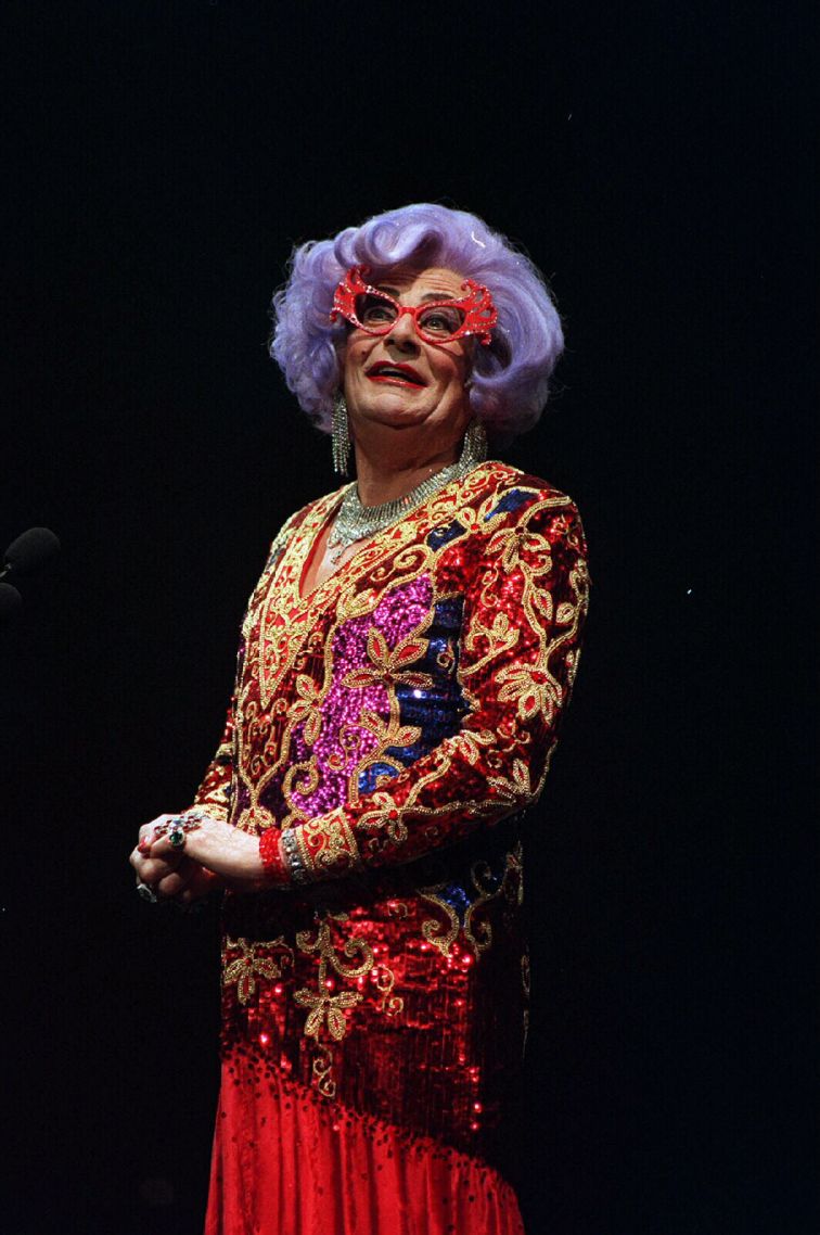 Dame Edna Everage at the Windows 95 launch at Darling Harbour Convention Centre, Sydney in 1995.