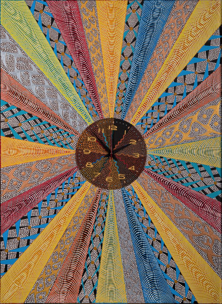 clock and Indigenous painting